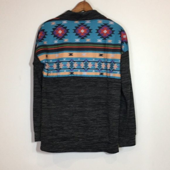 Women Casual Fall Long Sleeve 1/4 Zip Aztec Floral Print Pullover Sweatshirt Top - Picture 4 of 4